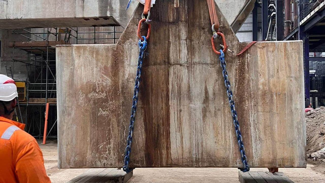 HILTI wire sawing equipment cutting bulk concrete sections in a turbine hall